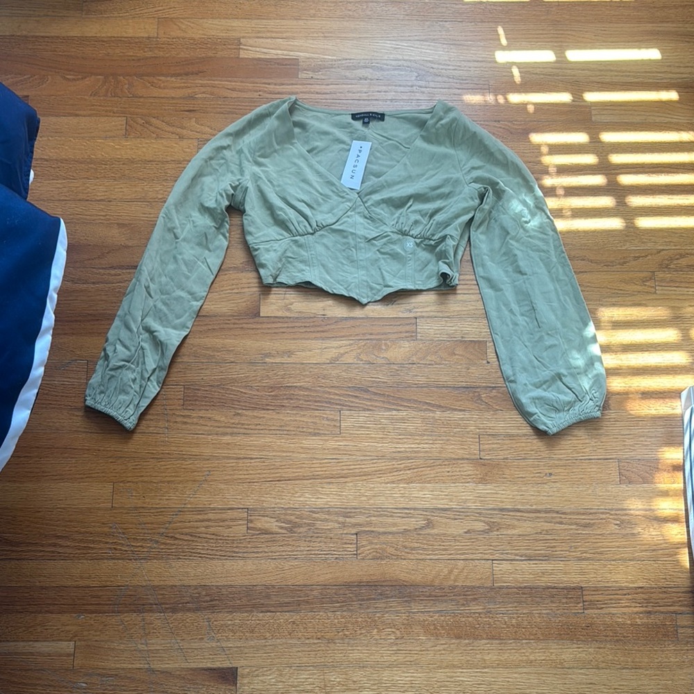 PacSun Green Wrap Crop Blouse